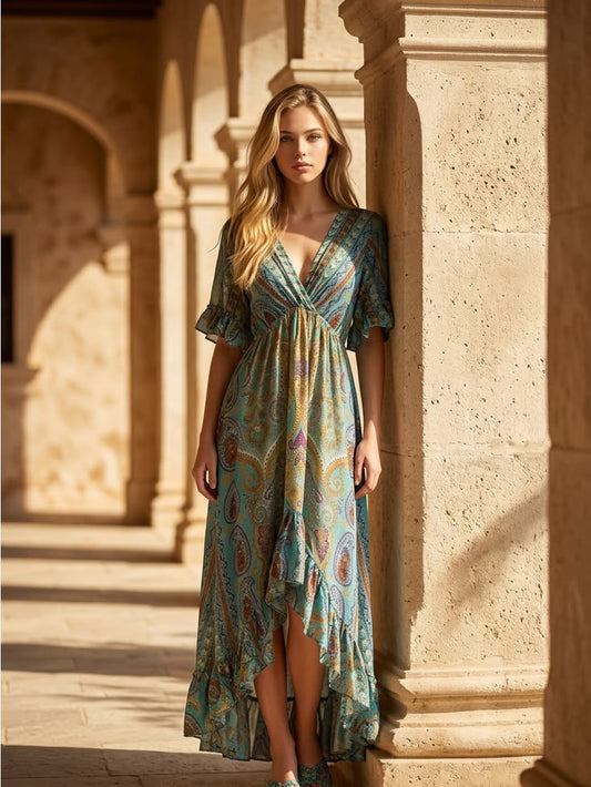 Arabella Paisley High-Low Maxi Dress