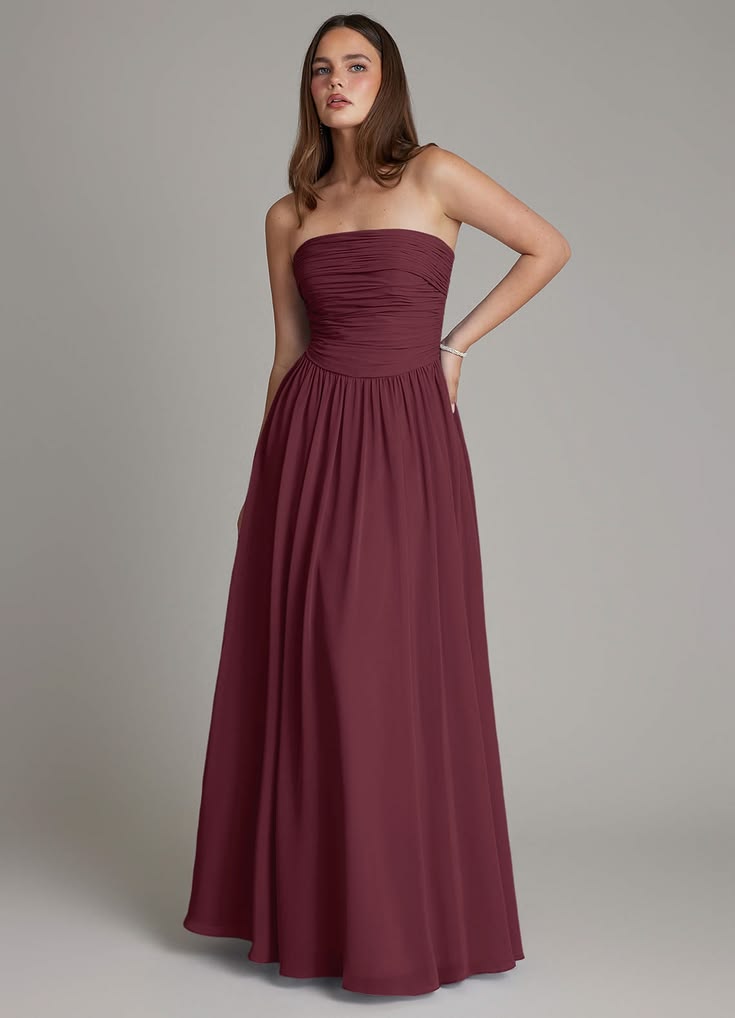 Margot A-Line Chiffon Floor-Length Dress in Cabernet