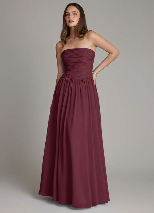 Margot A-Line Chiffon Floor-Length Dress in Cabernet