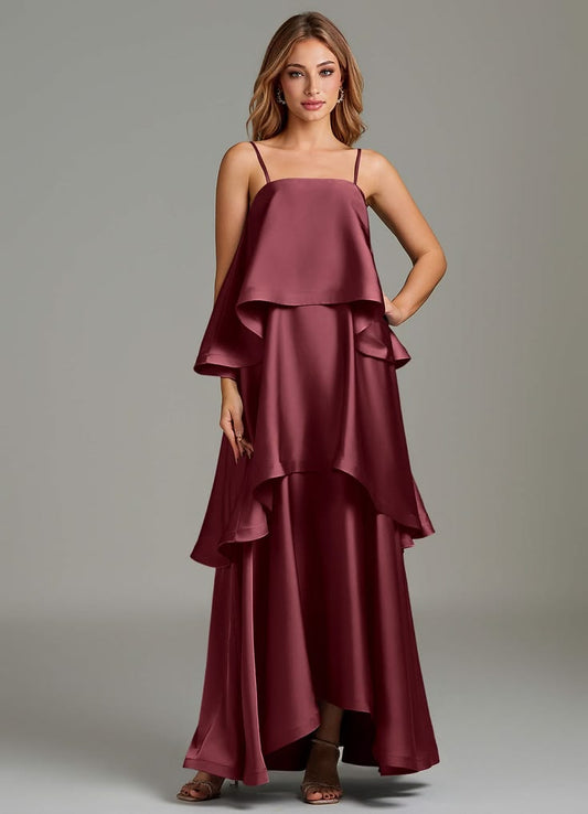 Evangeline A-Line Stretch Satin Bridesmaid Dress in Merlot