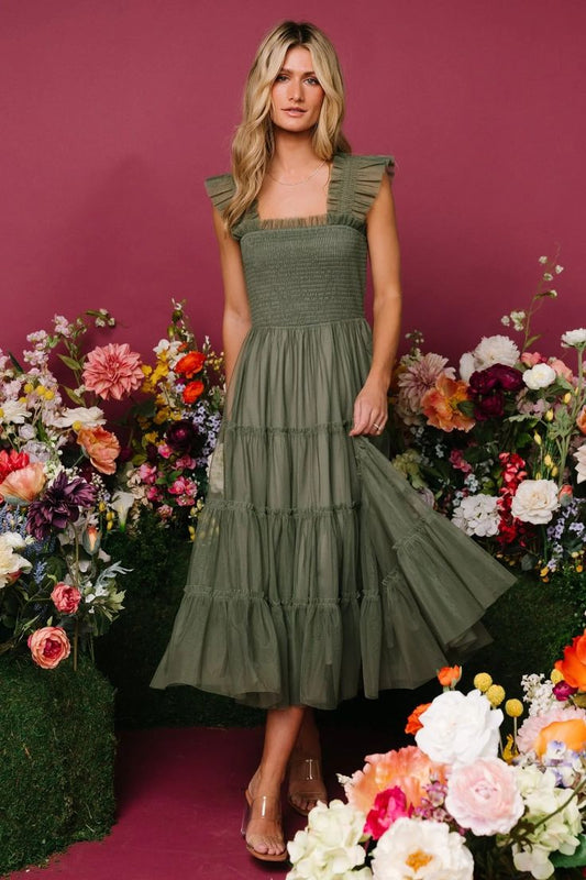 Emma Smocked Tulle Midi Dress