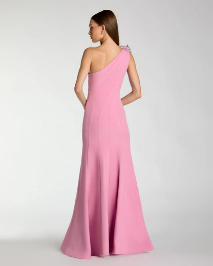 Orchid Pink One Shoulder Mermaid Gown With 3D Flower