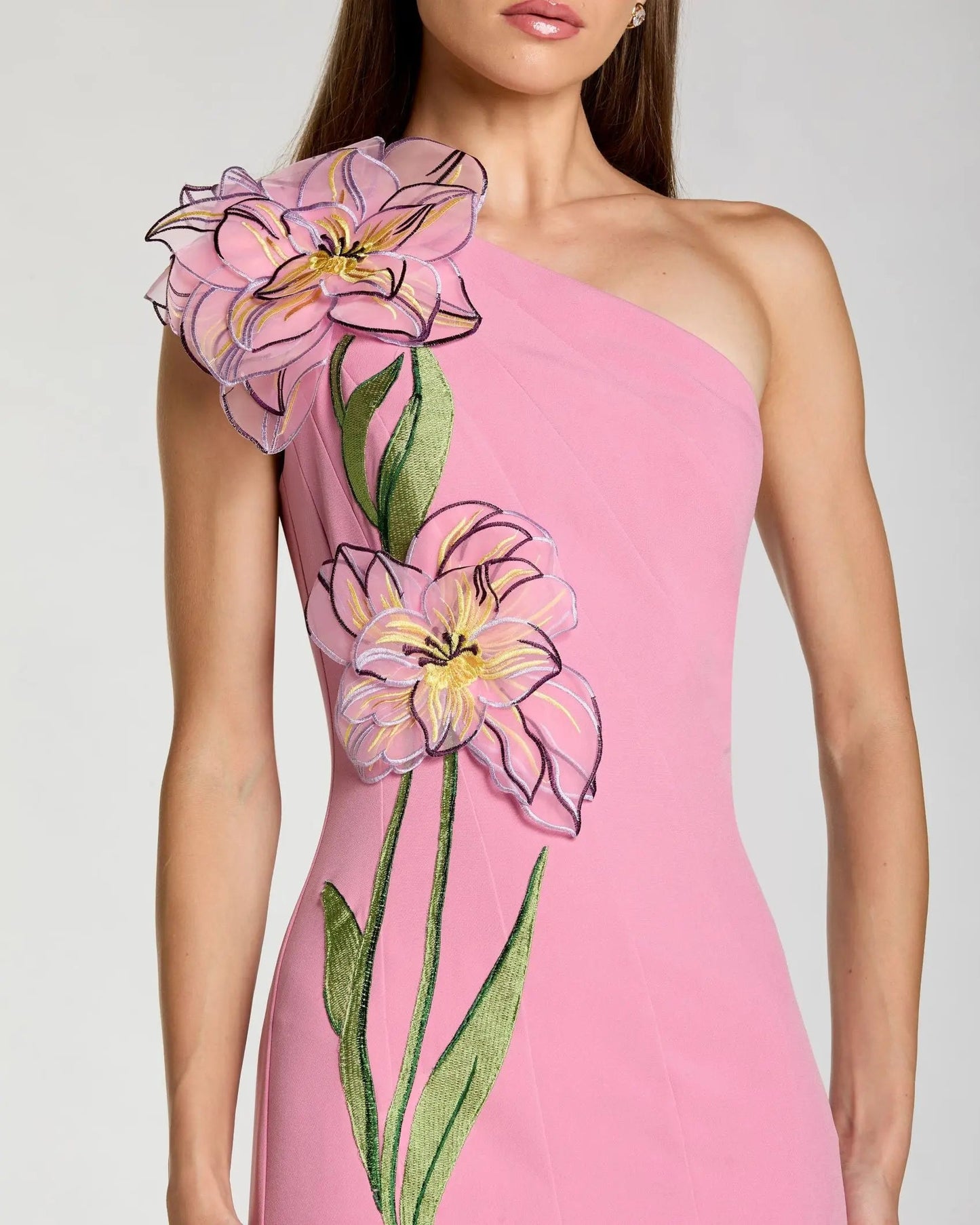 Orchid Pink One Shoulder Mermaid Gown With 3D Flower