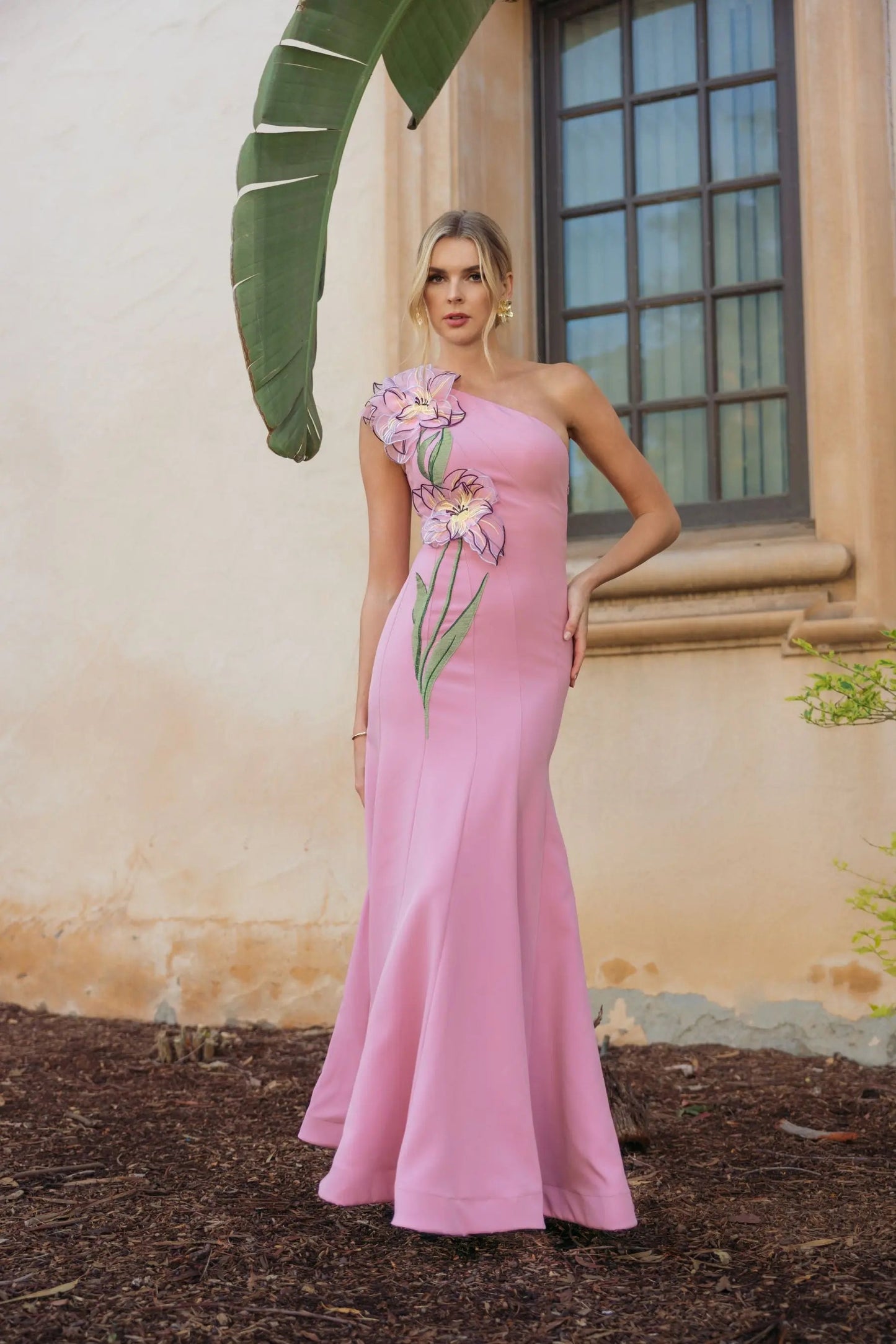 Orchid Pink One Shoulder Mermaid Gown With 3D Flower