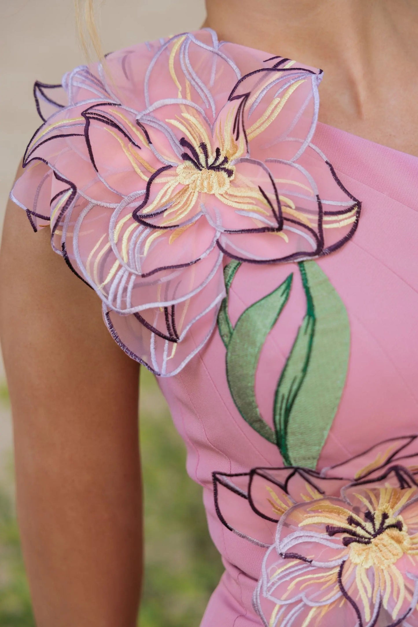 Orchid Pink One Shoulder Mermaid Gown With 3D Flower
