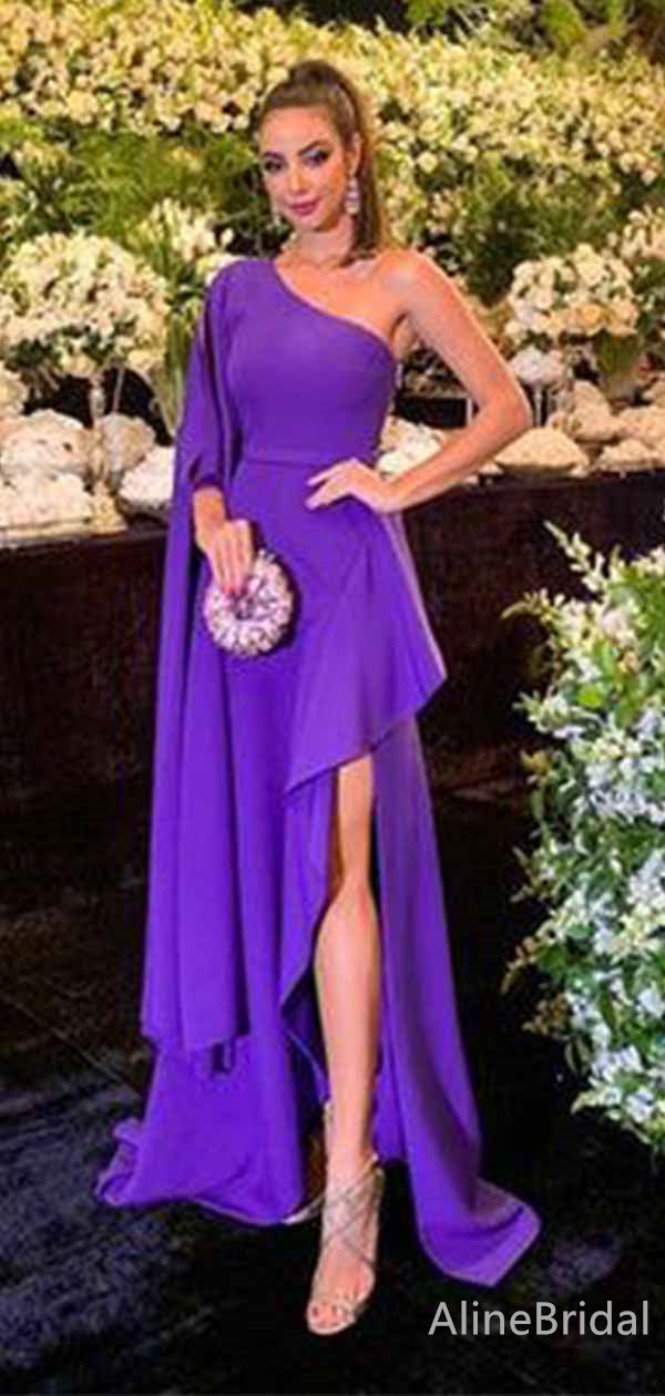 Custom Color(leaving a note) Violet One-Shoulder Asymmetrical Evening Gown