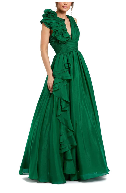 Matilda Chiffon Gown with Ruffle Shoulders