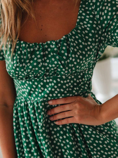 Dark Green Hazel Printed Midi Dress