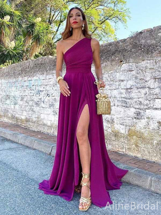 Picture Color Violet One-Shoulder Silk Charmeuse Gown