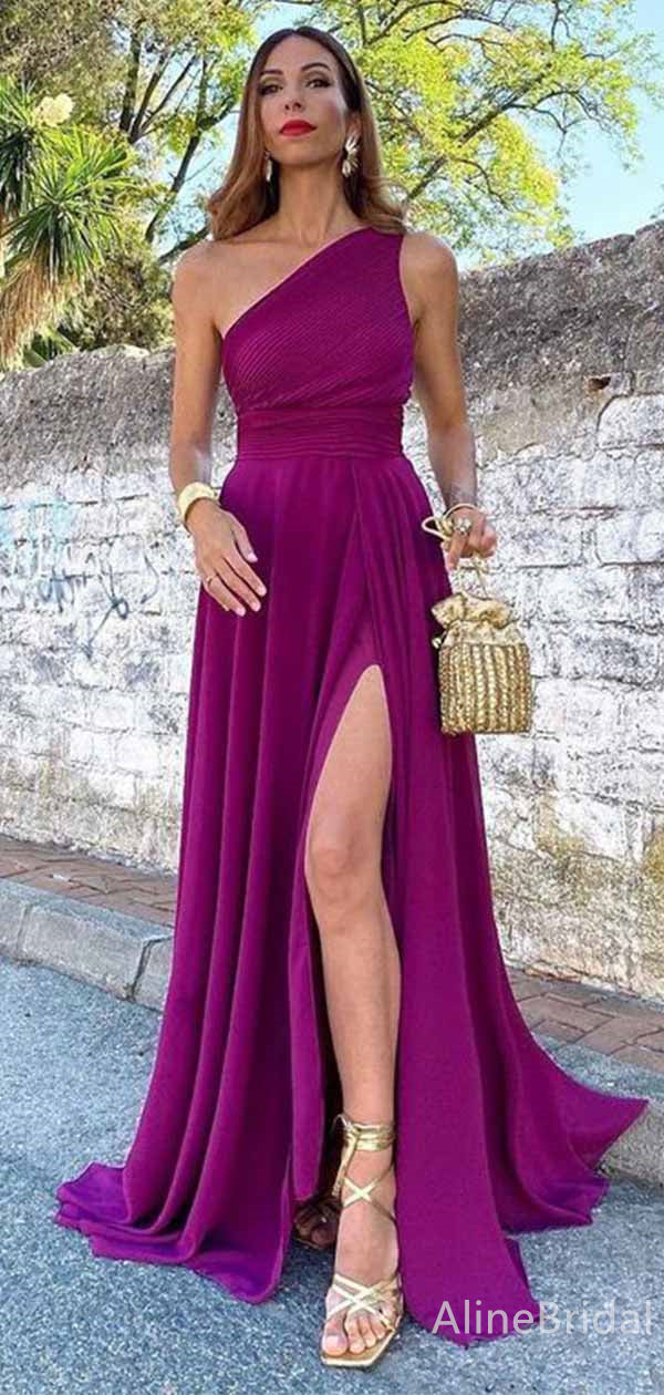 Picture Color Violet One-Shoulder Silk Charmeuse Gown