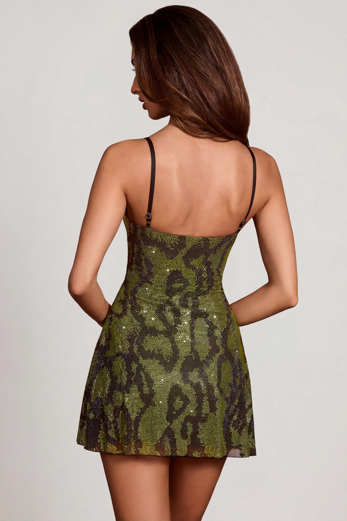 line Mini Dress in Green Snake Arabella Embellished Cowl Neck Mini Dress in Green Snake