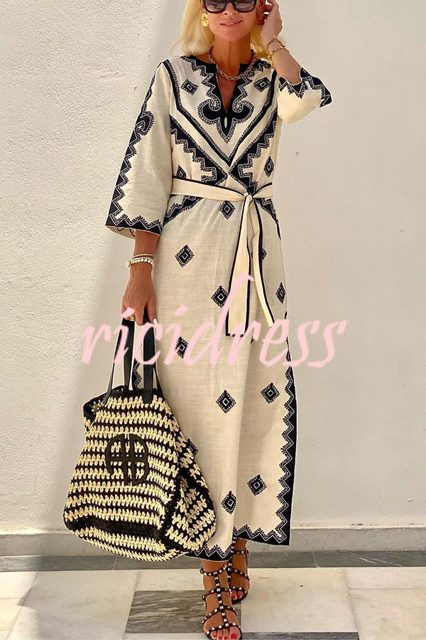 Multicolor Margot Linen Blend Ethnic Midi Dress