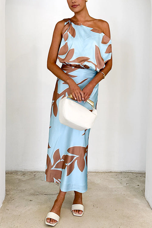 Blue Margot Off-Shoulder Print Maxi Dress