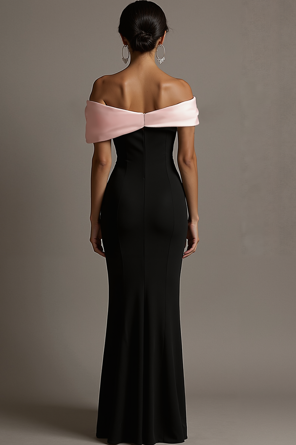 Black and Burgundy Vivienne Satin Off-Shoulder Evening Dress