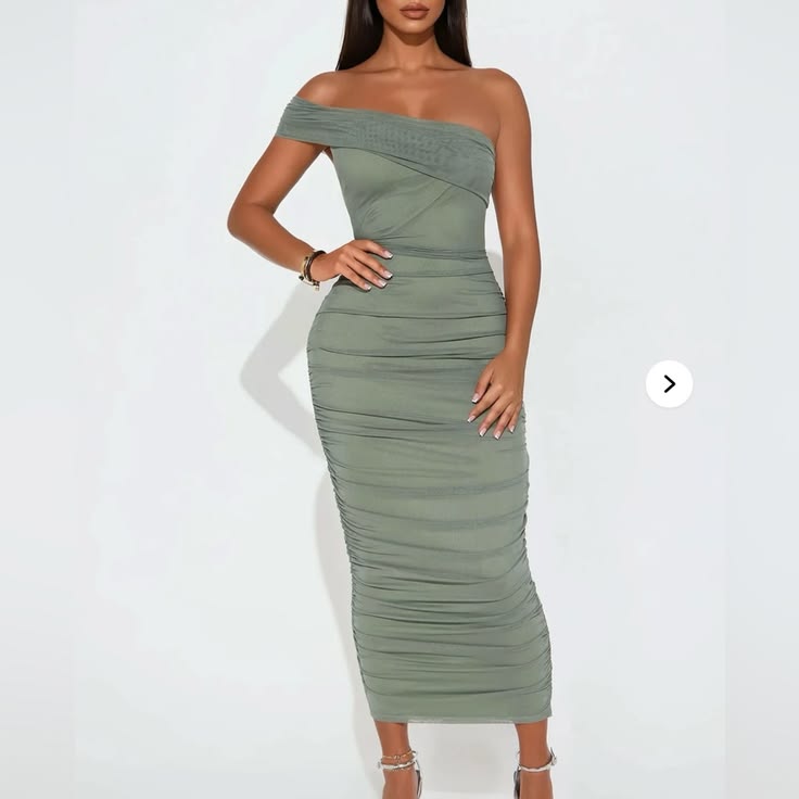 Fashion Nova Dresses | Fashion Nova Sage One-Shoulder Dress | Color: Green | Size: L
