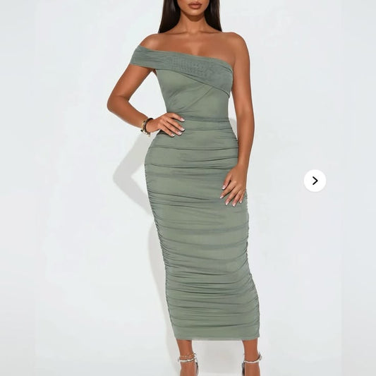 Fashion Nova Dresses | Fashion Nova Sage One-Shoulder Dress | Color: Green | Size: L