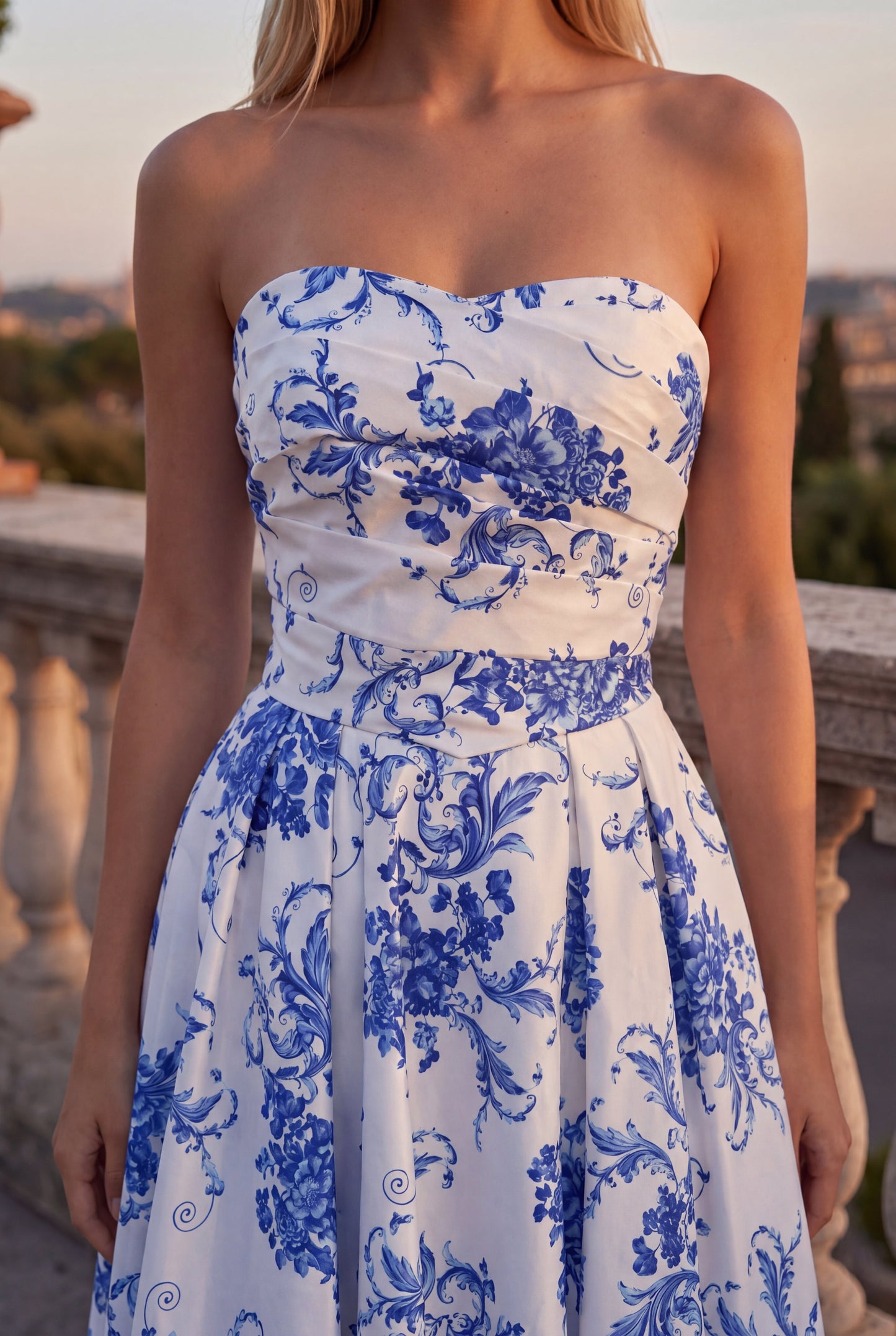 Blue Vivienne Floral Corset Gown