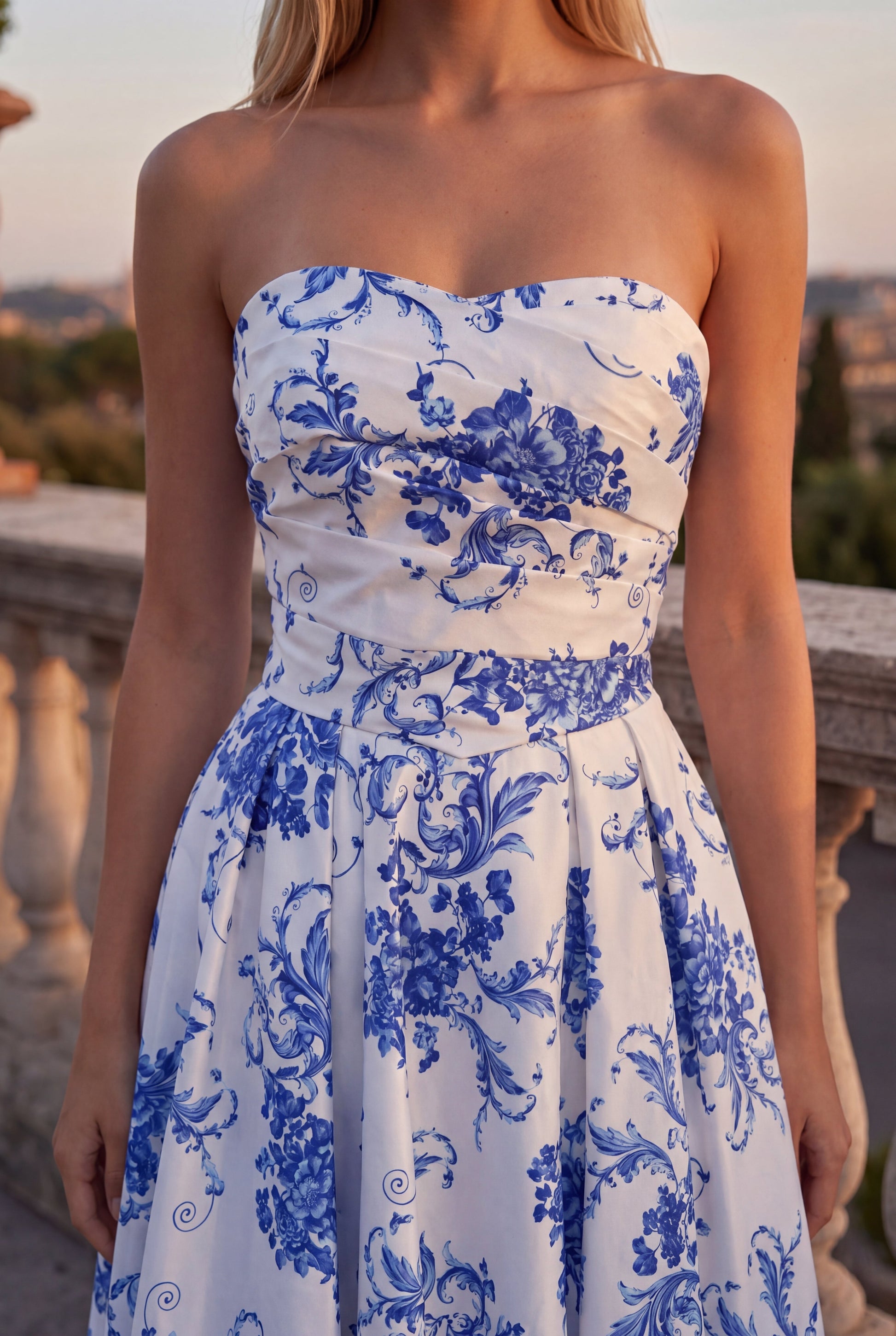 Blue Vivienne Floral Corset Gown