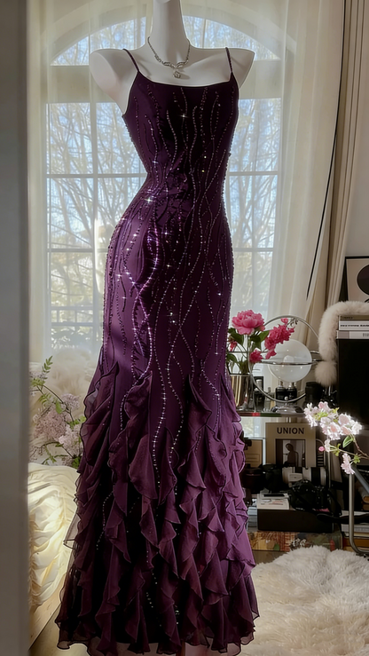 GRAPE Aurelia Beaded Chiffon Evening Dress