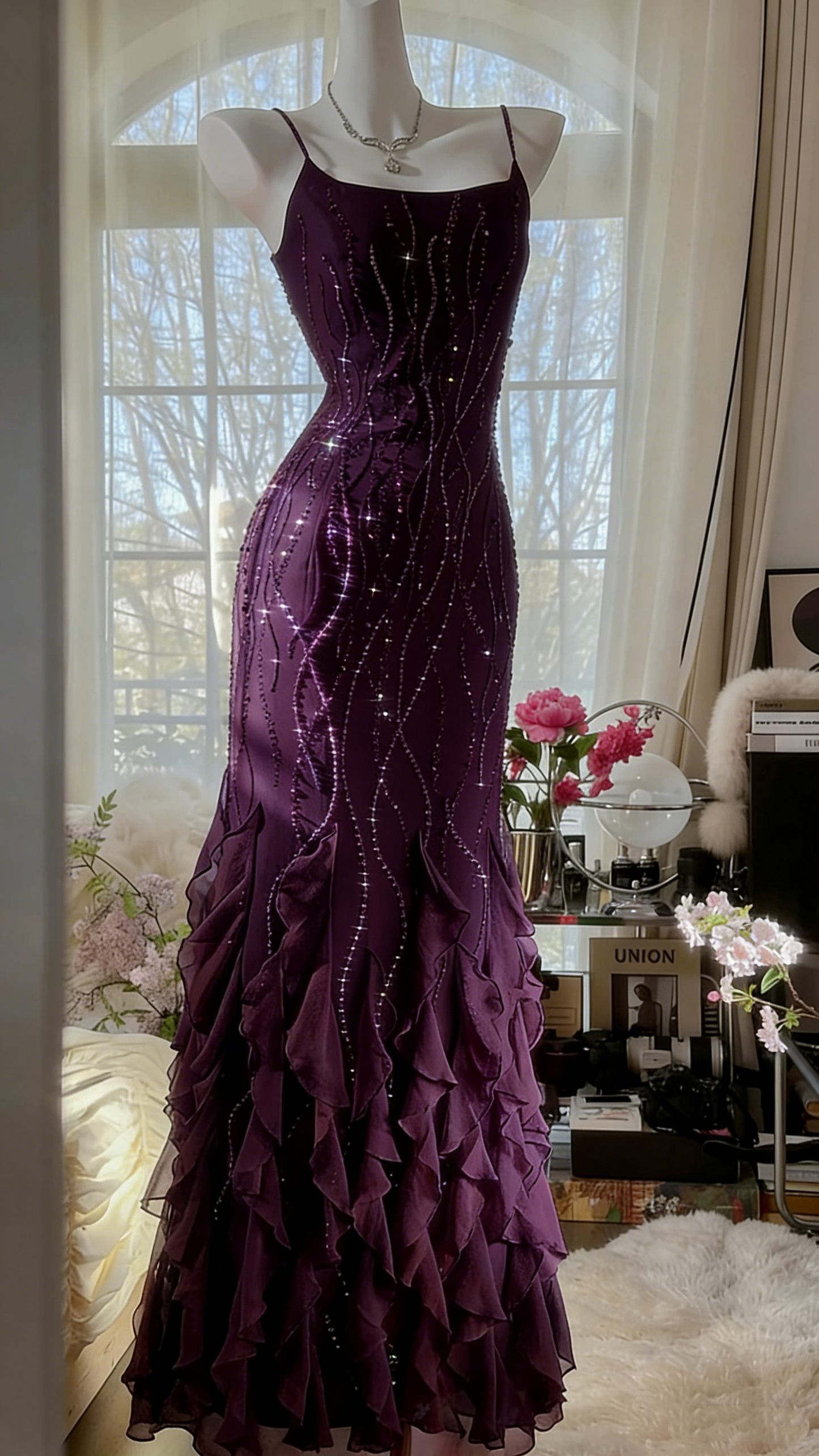 Custom Color(Add Your Color On ”Order special instructions“ ） Aurelia Beaded Chiffon Evening Dress