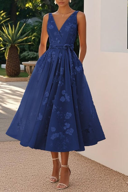 Purple Adelaide Lace A-Line Tea Length Dress
