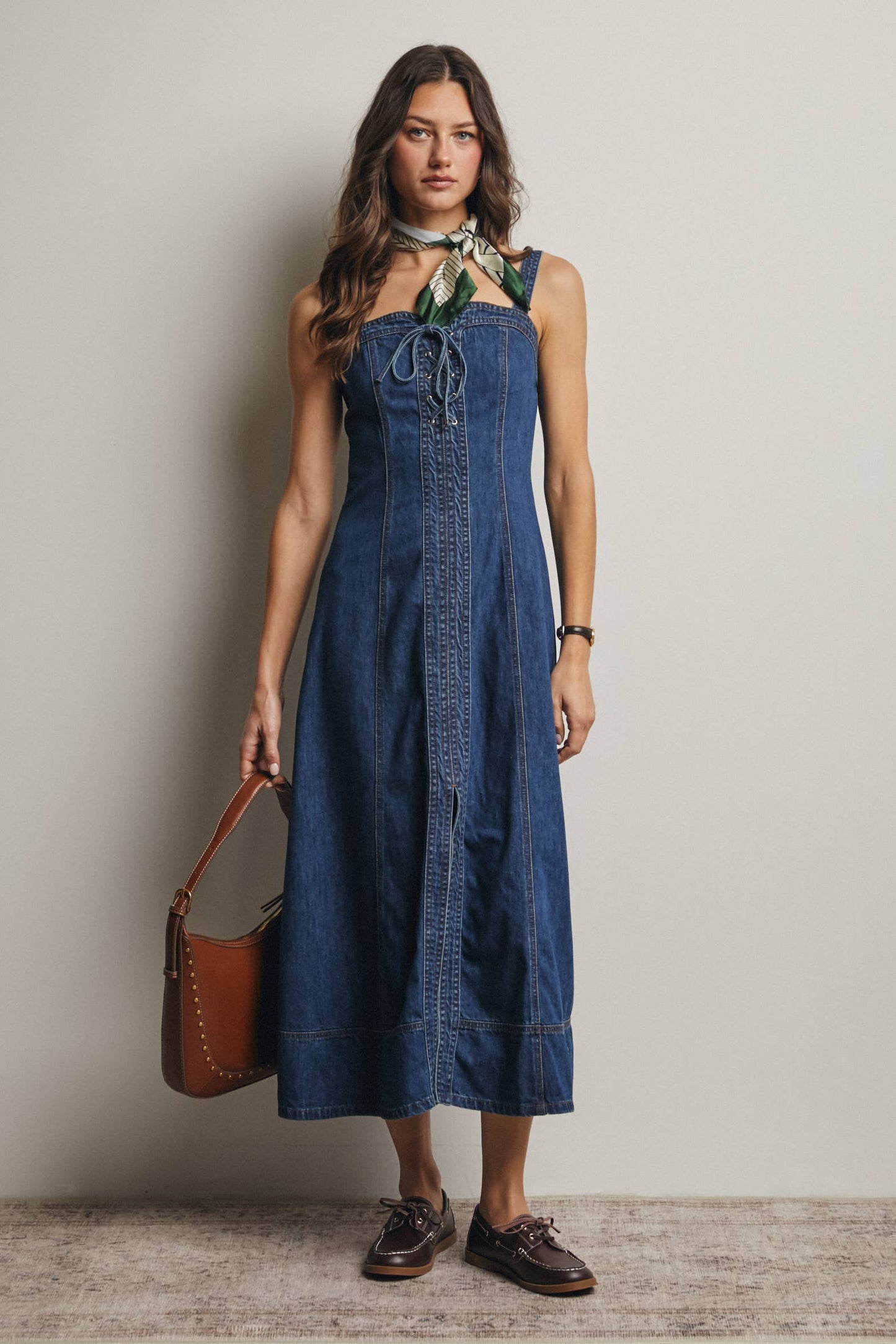 Up Denim Maxi Dress Madeline Lace-Up Denim Maxi Dress