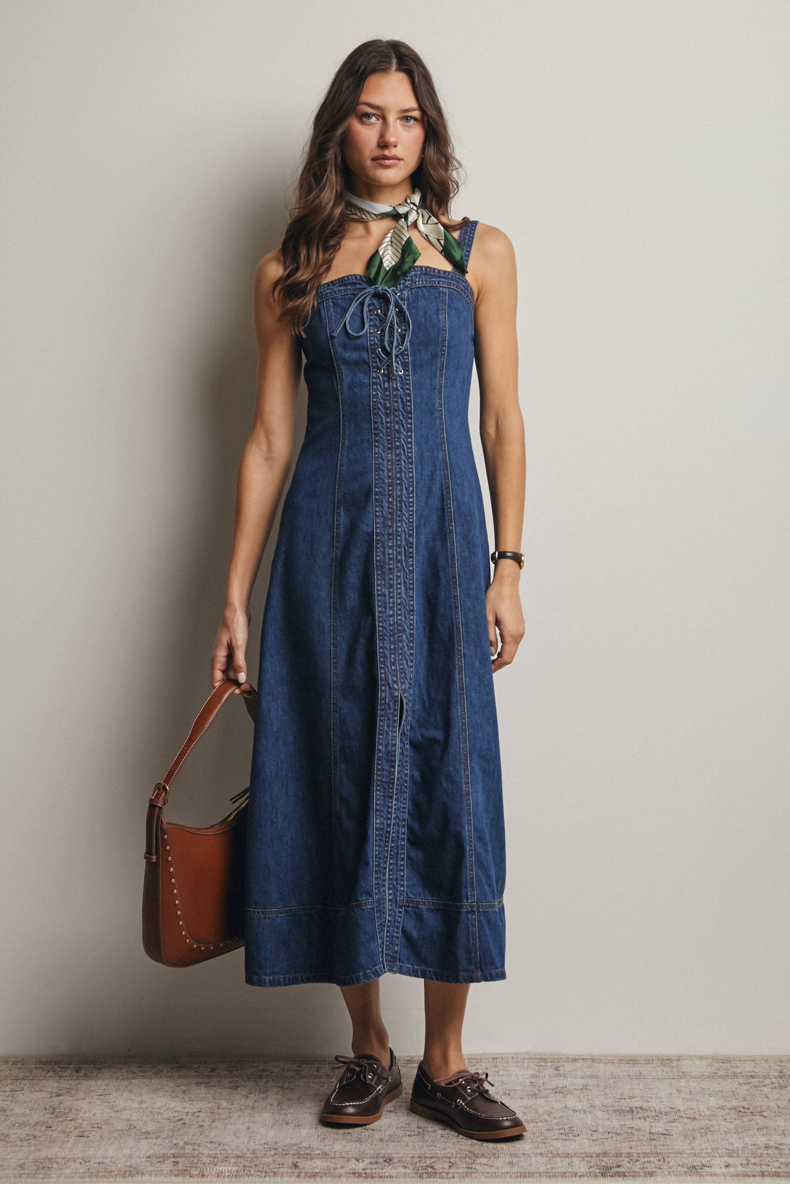 Up Denim Maxi Dress Madeline Lace-Up Denim Maxi Dress