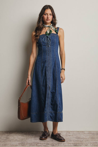 Up Denim Maxi Dress Madeline Lace-Up Denim Maxi Dress