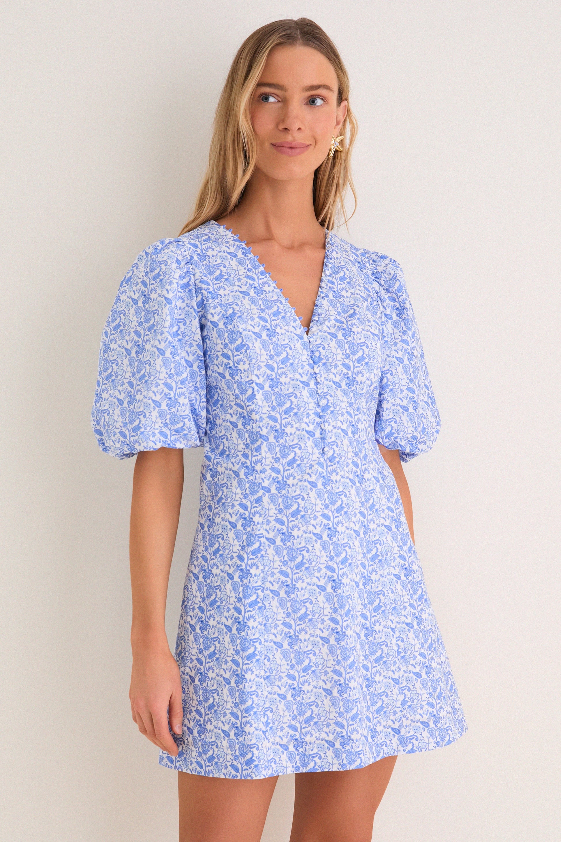 Baby Blue Ditsy Floral Marcy Ditsy Floral Mini Dress in Baby Blue