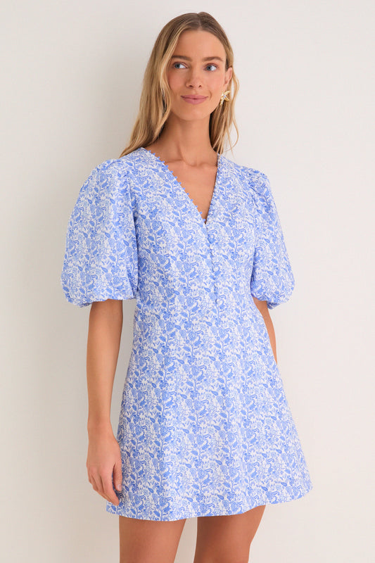 Baby Blue Ditsy Floral Marcy Ditsy Floral Mini Dress in Baby Blue