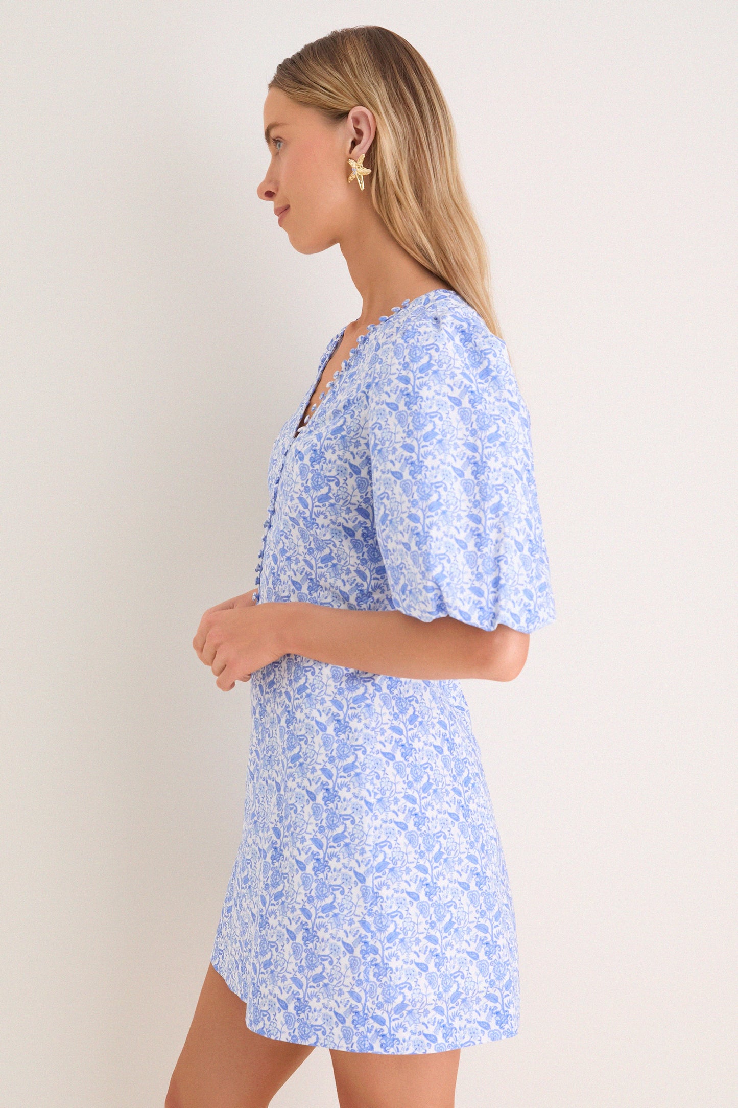 Baby Blue Ditsy Floral Marcy Ditsy Floral Mini Dress in Baby Blue