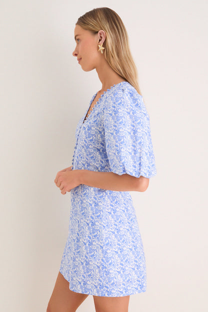 Baby Blue Ditsy Floral Marcy Ditsy Floral Mini Dress in Baby Blue