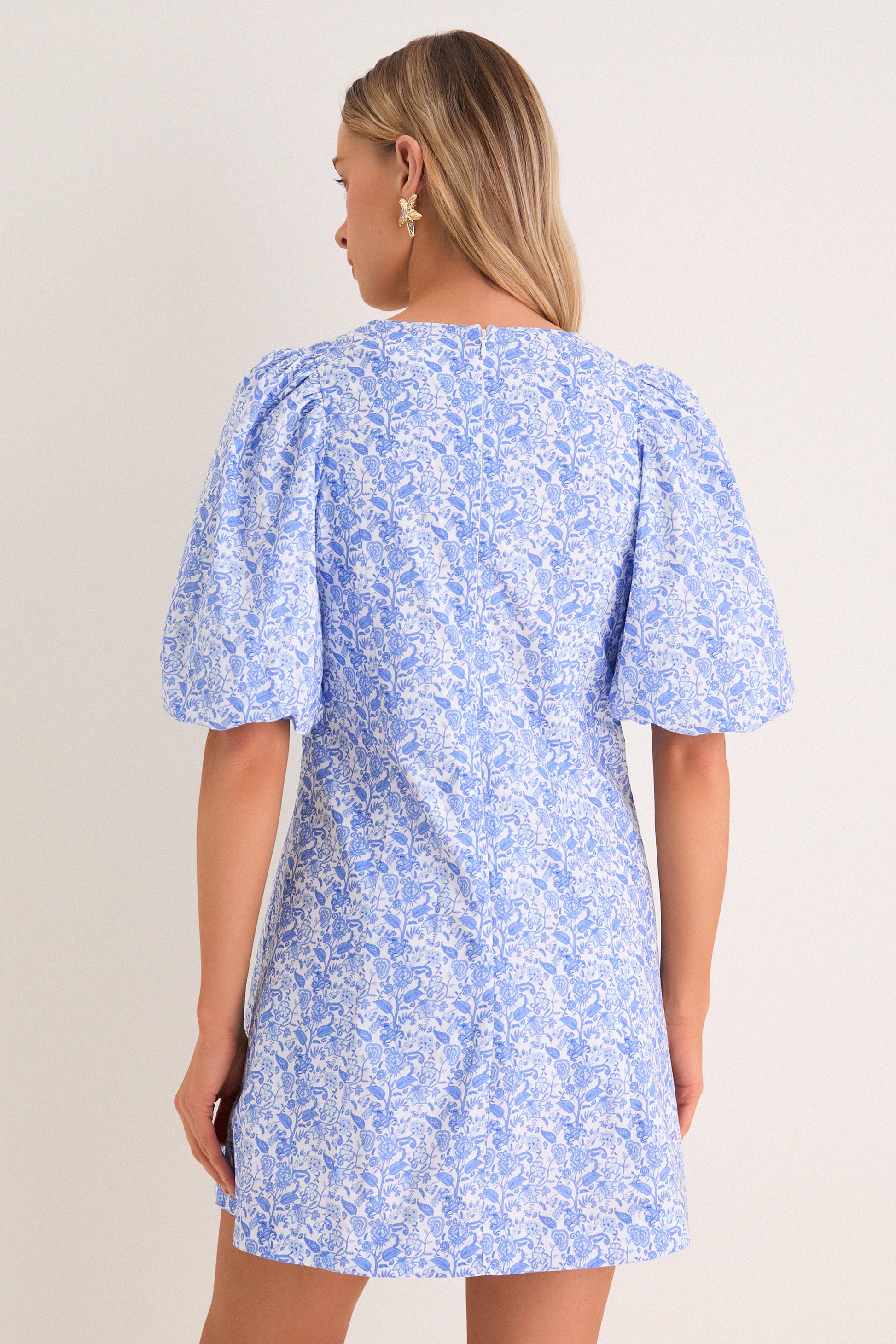 Baby Blue Ditsy Floral Marcy Ditsy Floral Mini Dress in Baby Blue