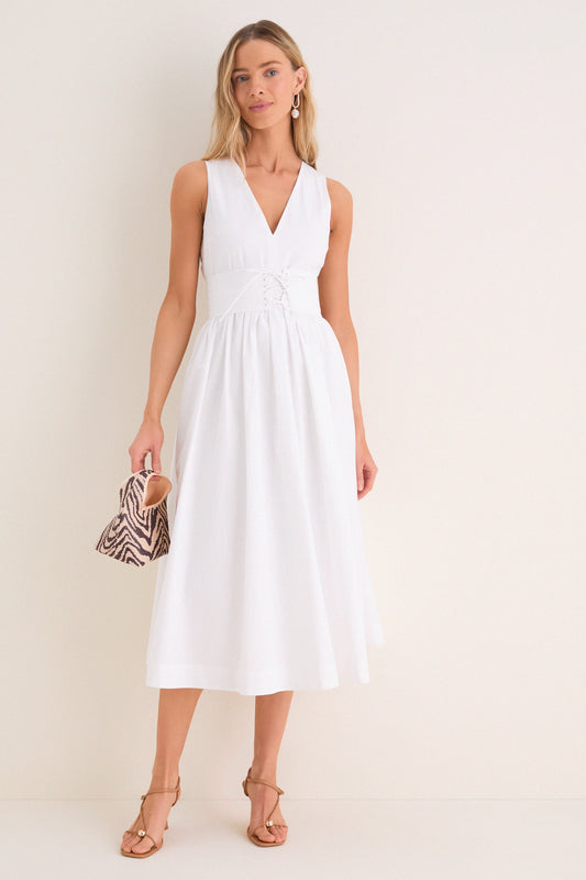 Up Midi Dress Marilyn Lace-Up Midi Dress in White