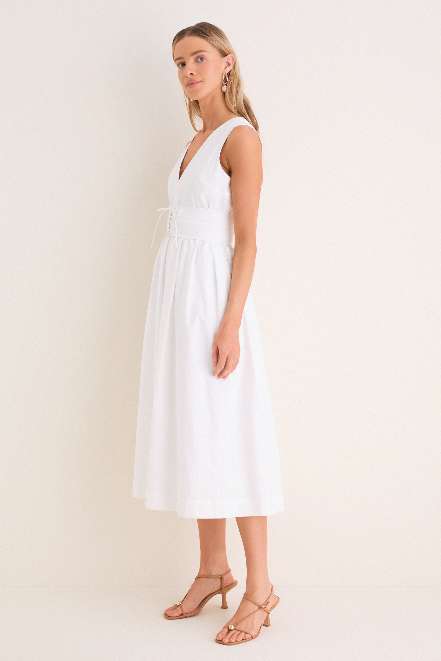 Up Midi Dress Marilyn Lace-Up Midi Dress in White