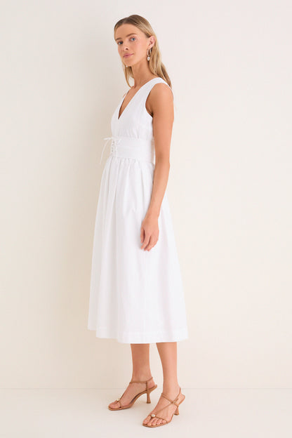 Up Midi Dress Marilyn Lace-Up Midi Dress in White