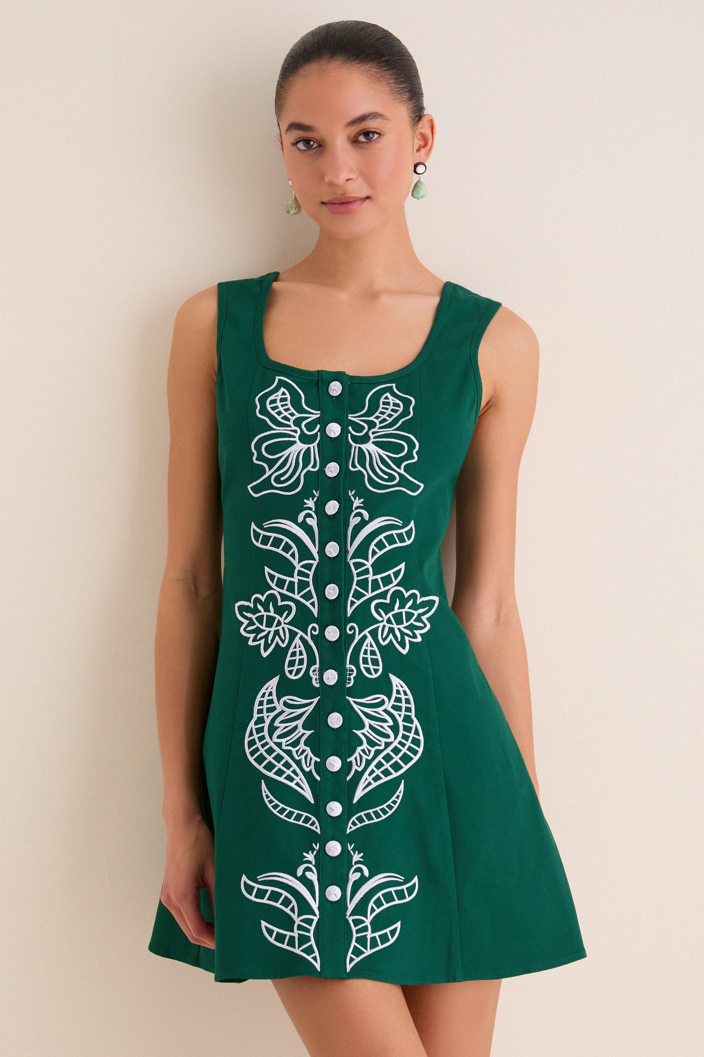 Green & Baby Blue Lucy Embroidered Mini Dress in Green & Baby Blue