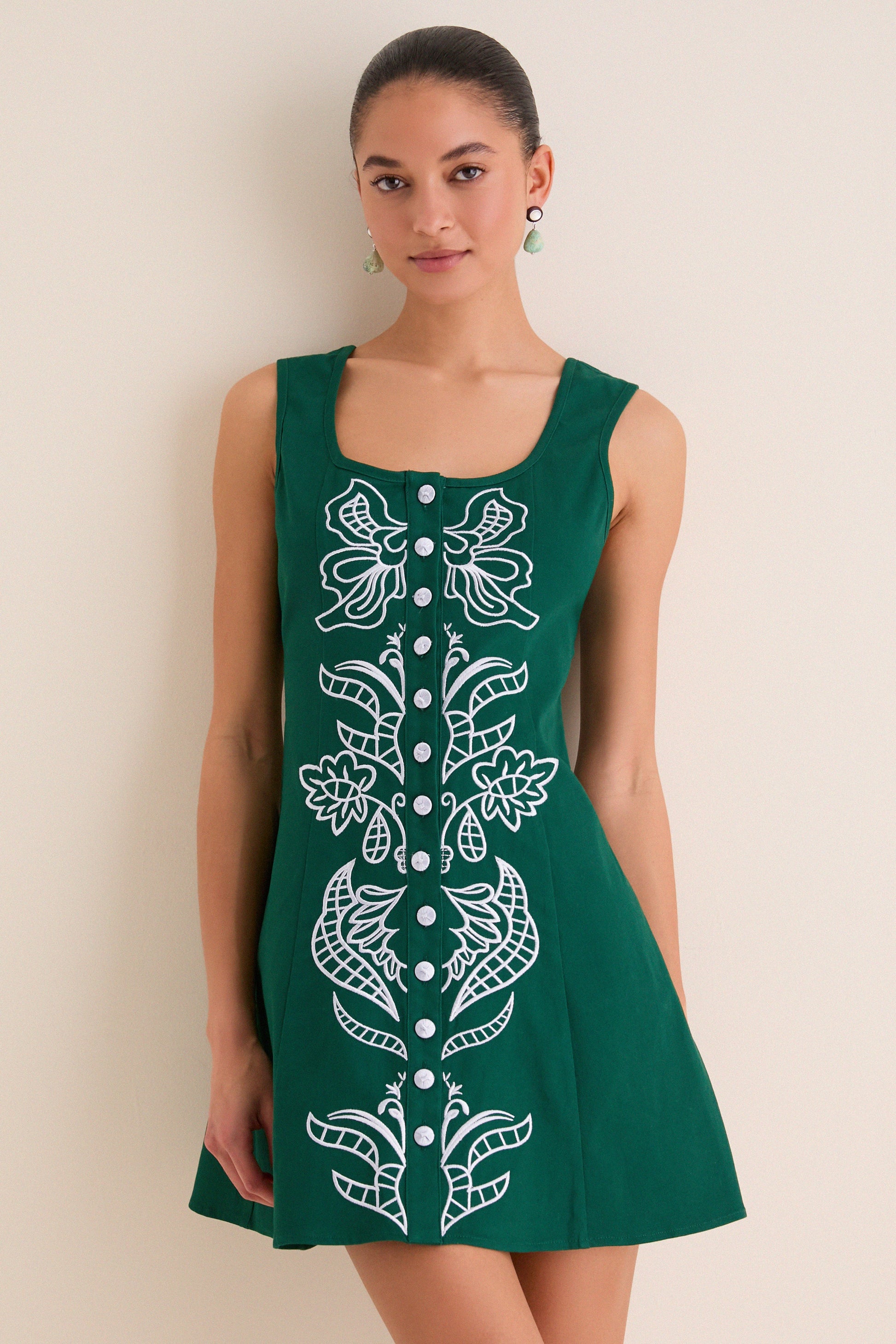 Green & Baby Blue Lucy Embroidered Mini Dress in Green & Baby Blue