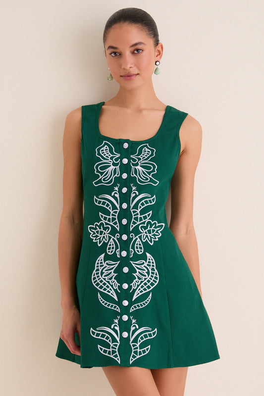 Green & Baby Blue Lucy Embroidered Mini Dress in Green & Baby Blue