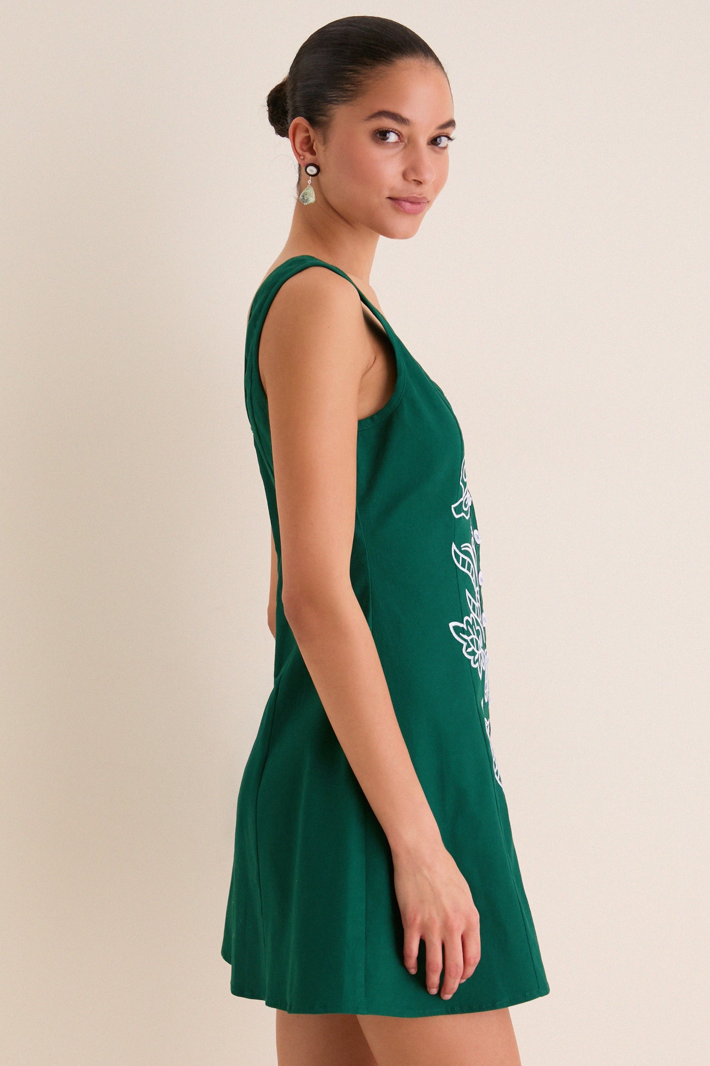 Green & Baby Blue Lucy Embroidered Mini Dress in Green & Baby Blue