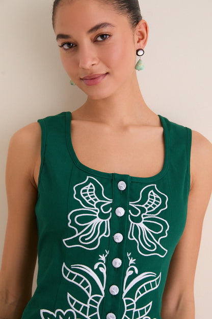 Green & Baby Blue Lucy Embroidered Mini Dress in Green & Baby Blue