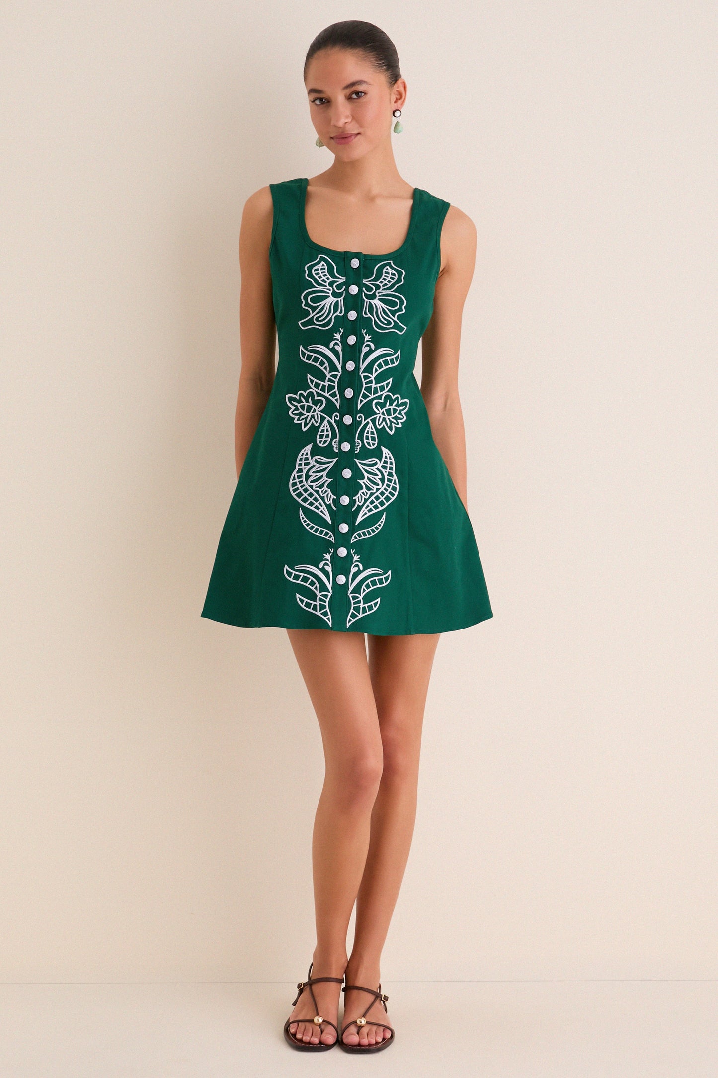 Green & Baby Blue Lucy Embroidered Mini Dress in Green & Baby Blue