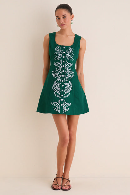 Green & Baby Blue Lucy Embroidered Mini Dress in Green & Baby Blue