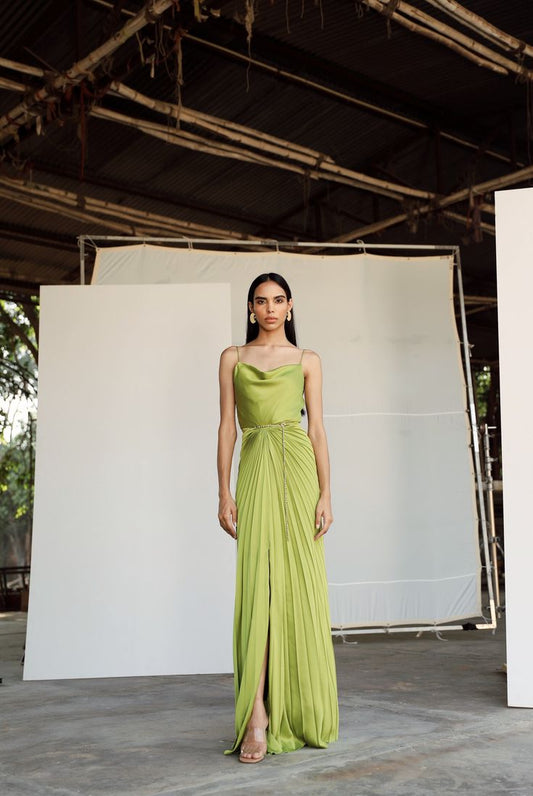 Margot Pleated Gown in Citrus