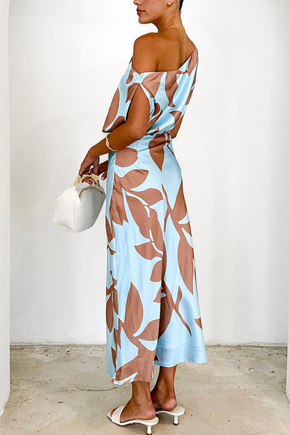 Blue Margot Off-Shoulder Print Maxi Dress