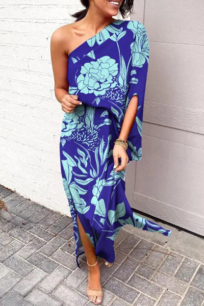 Black Rosie Printed One-Shoulder Maxi Dress