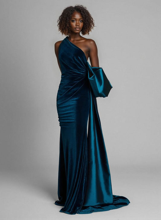 Catherine One-Shoulder Satin Column Dress