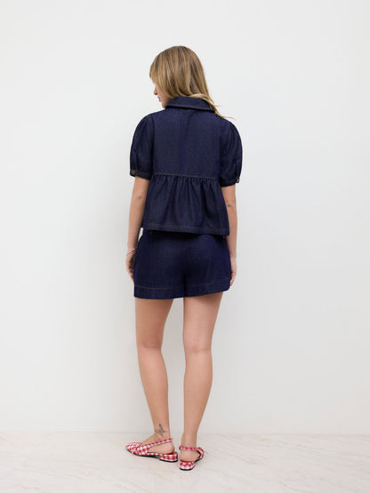 Denim Top & Shorts Set