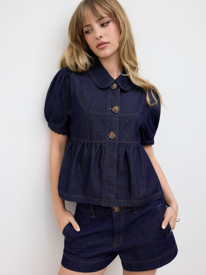 Denim Top & Shorts Set