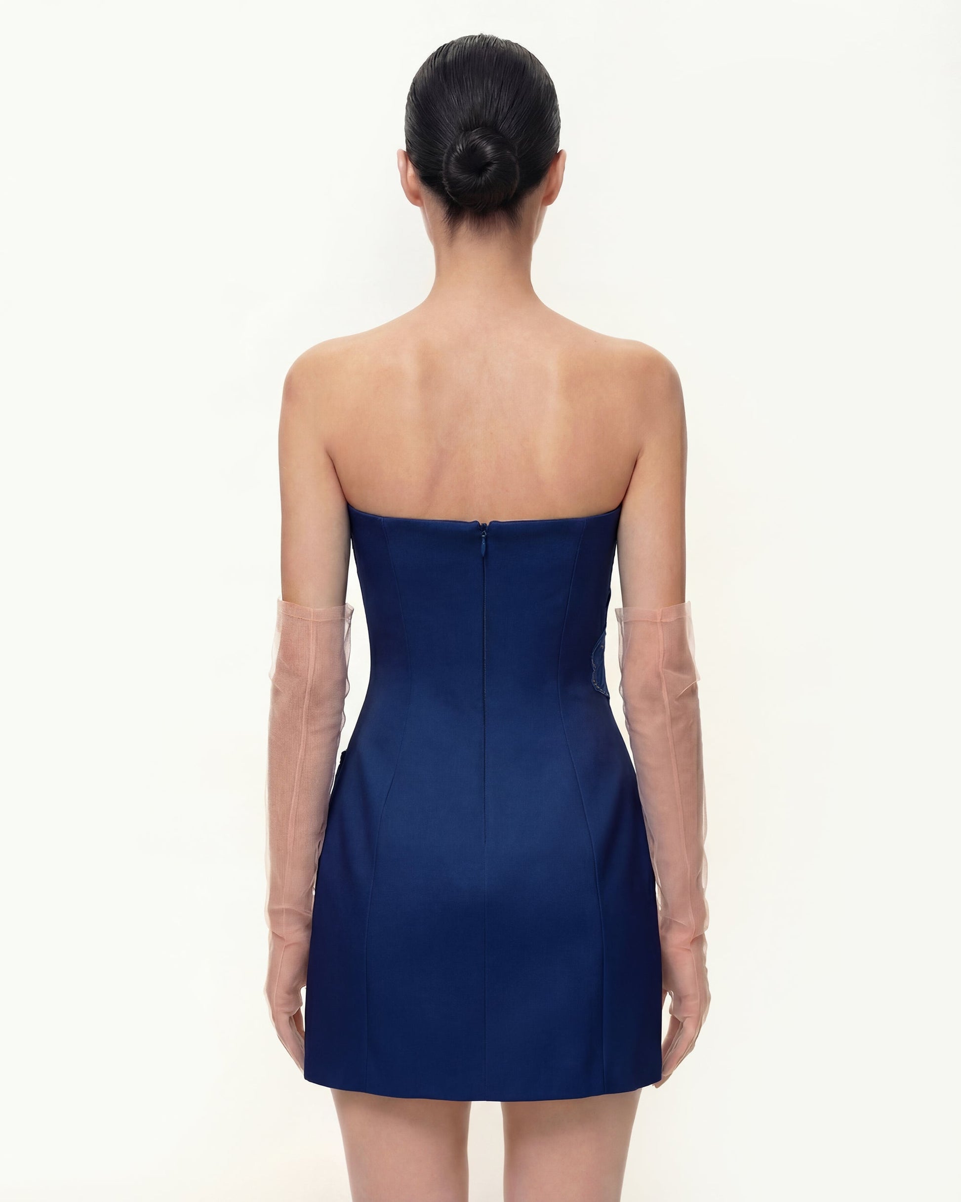 Navy blue Iris Floral Strapless Dress